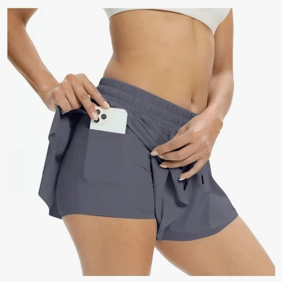 Grey Flowy Lightweight workout Running Shorts for Women XS - Picture 3 of 5